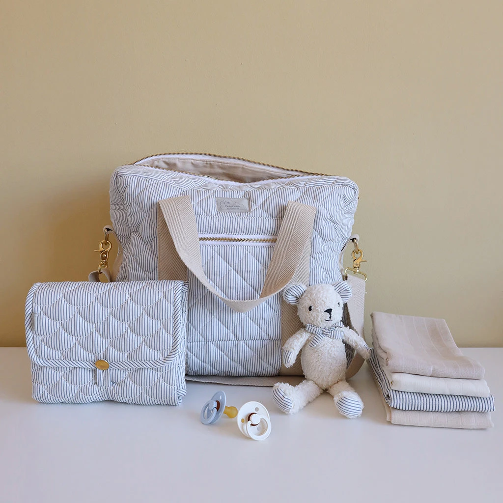 Muslin Cloth, 3-pack - GOTS Mix Classic Stripes Blue, Praline, Creme White 5 Muslin Cloth, 3-pack - GOTS Mix Classic Stripes Blue, Praline, Creme White - Image 3