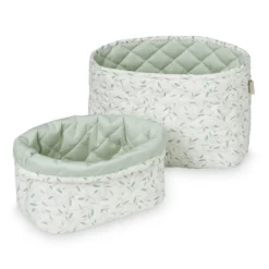 Quilted Storage Basket - Set Of Two - OCS Green Leaves