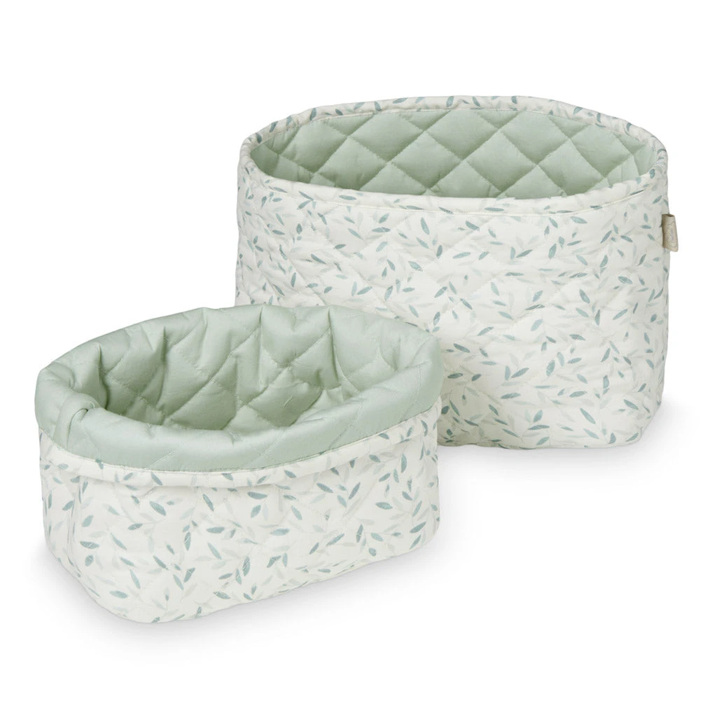 Quilted Storage Basket - Set Of Two - OCS Green Leaves 3 Quilted Storage Basket - Set Of Two - OCS Green Leaves