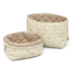 Quilted Storage Basket, Set Of Two - OCS Ashley, Latte
