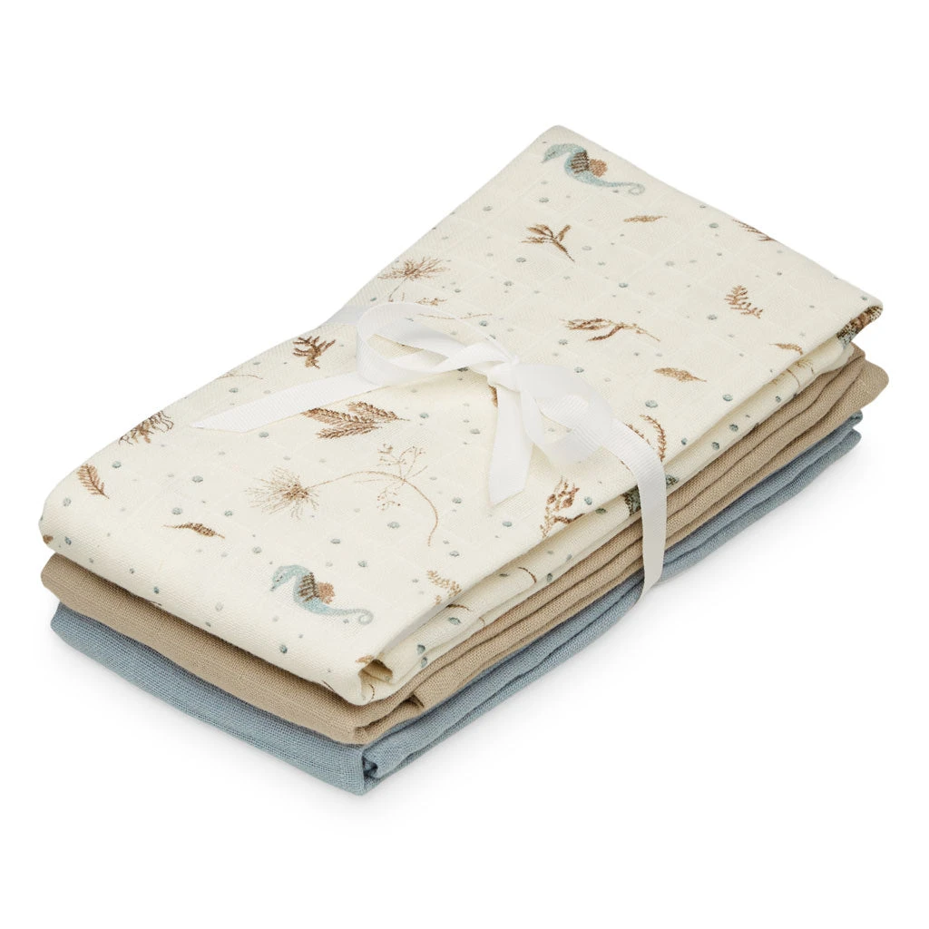 Muslin Cloth, 3-pack - GOTS Mix - Sea Garden 3 Muslin Cloth, 3-pack - GOTS Mix - Sea Garden