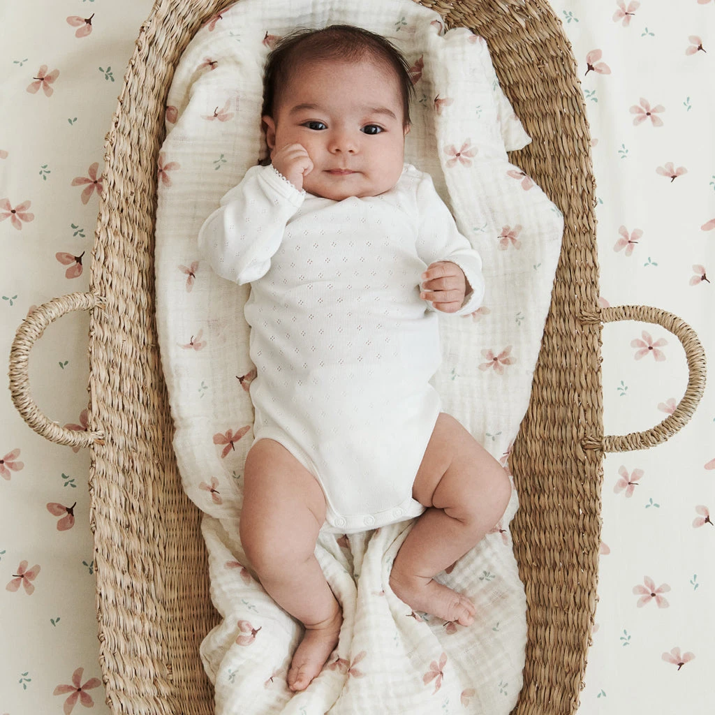 Muslin Cloth, Printed, 2-pack - GOTS Windflower Creme 5 Muslin Cloth, Printed, 2-pack - GOTS Windflower Creme - Image 3