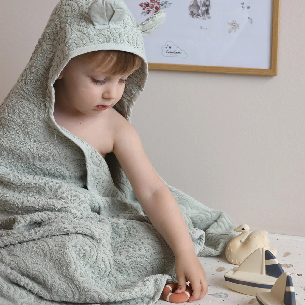 Towel, Junior, Hooded W/ Ears - GOTS Dusty Green 4 Towel, Junior, Hooded W/ Ears - GOTS Dusty Green - Image 2